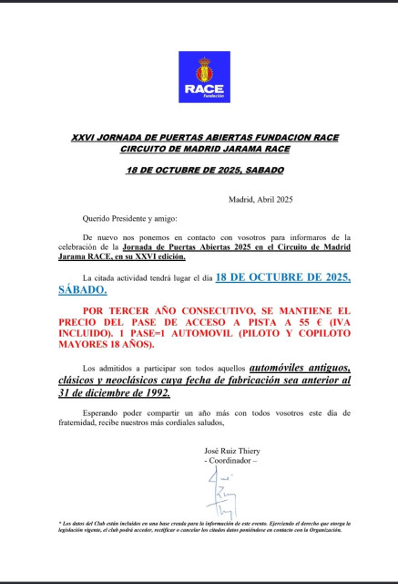 Comunicado Fundación RACE